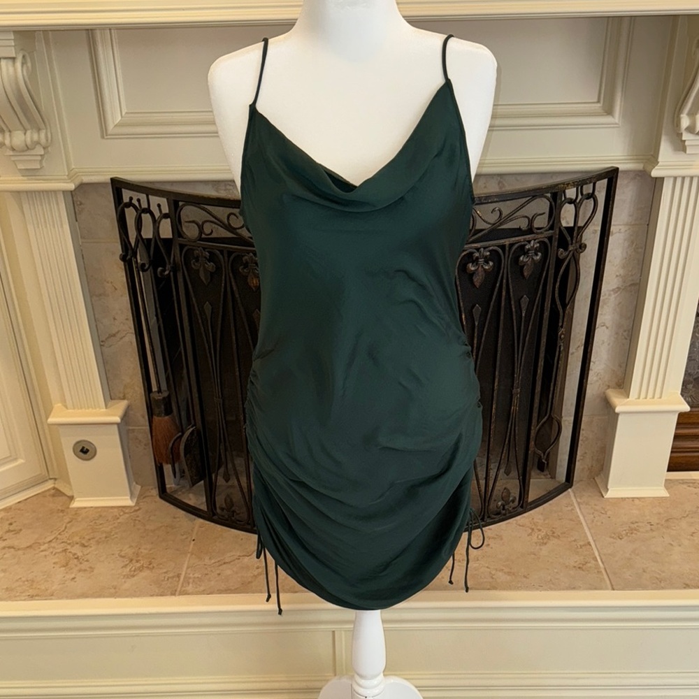 Free People Green Ruched Cowl Neck Mini